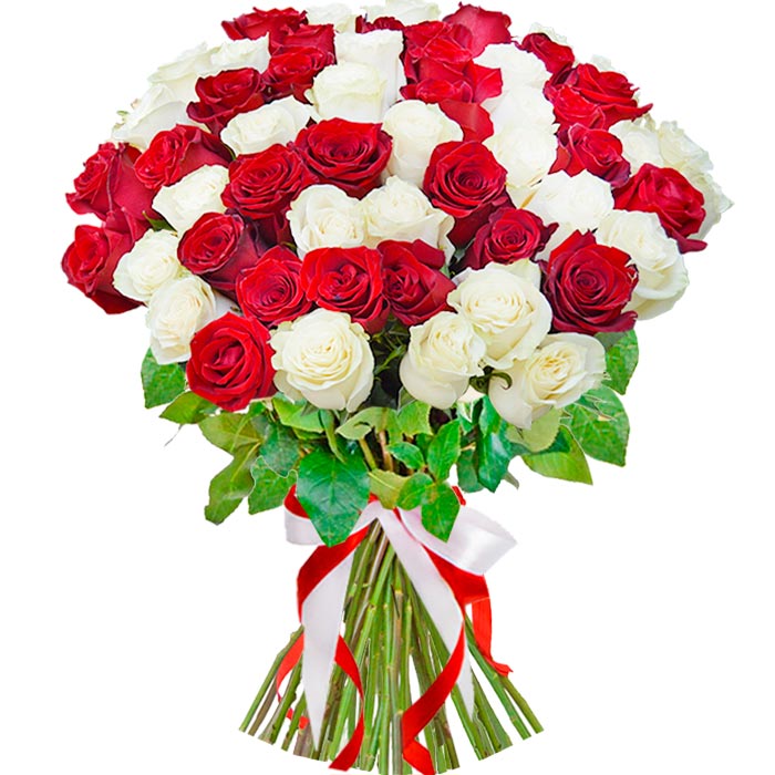 Букет из 55 красных и белых роз